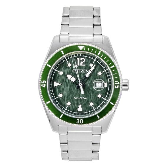 Citizen Эко-Драйв Нержавеющая сталь Зеленый циферблат Солнечные AW1880-55X 100M Мужские часы