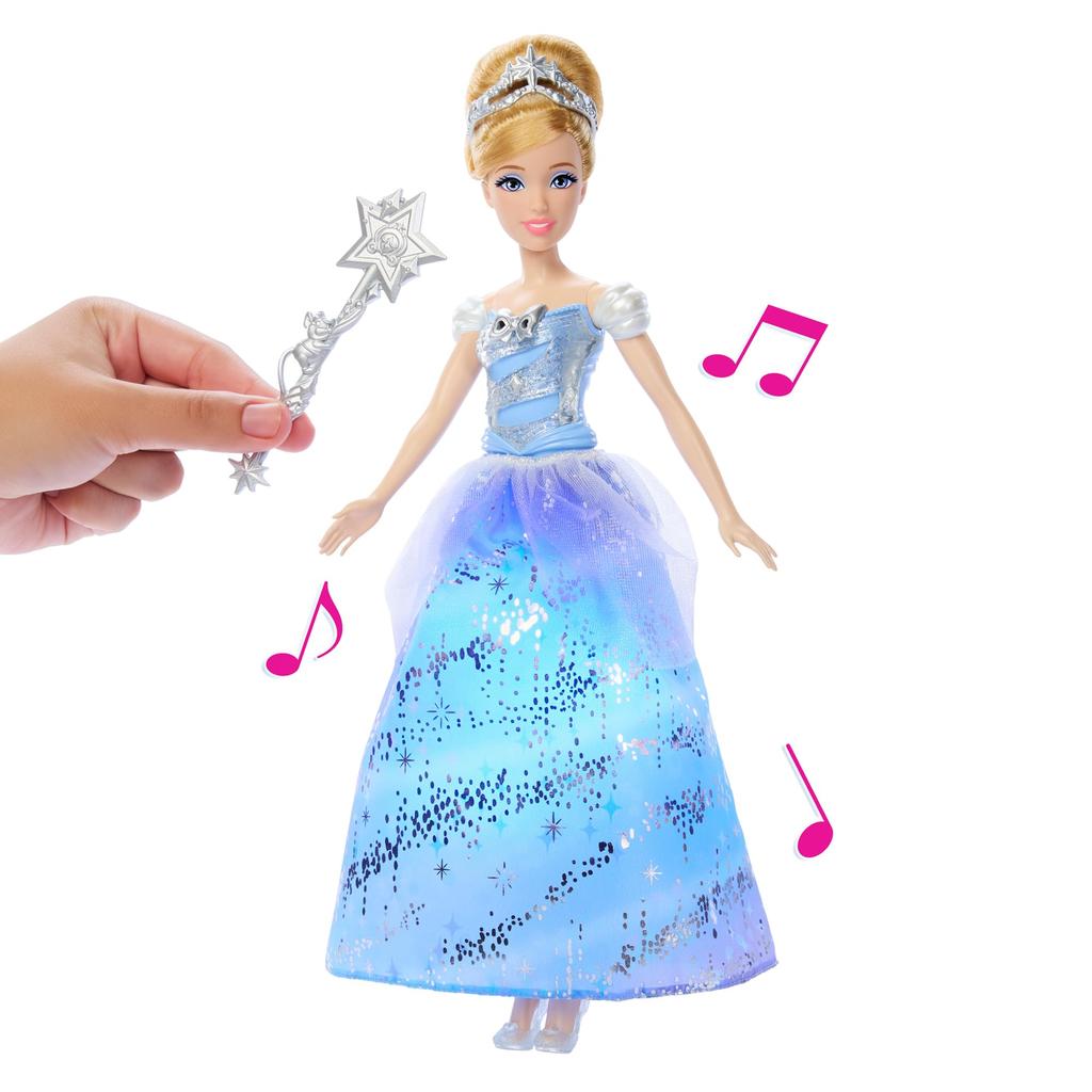 Mattel Disney Princess Wave the Wand Sparkle Cinderella Dress-Up Doll & House for Pretend Play, Ages 3 and Up, Blue, JBF94