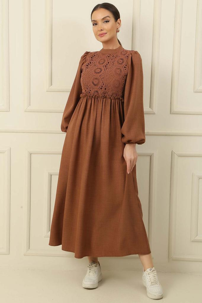 Laced Linen Effect Long Dress