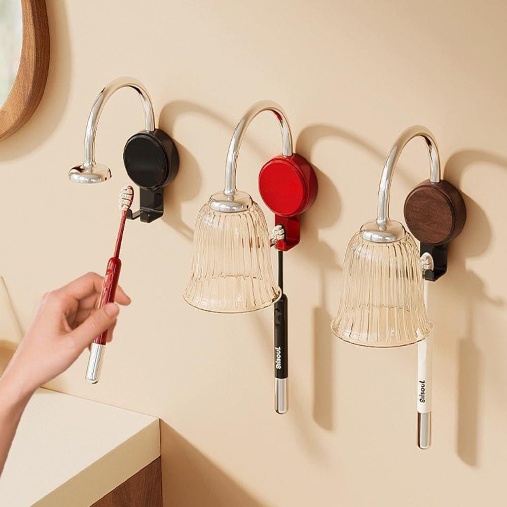 Durable Magnetic Drainage Toothbrush Organizer Wall-Mounted Inverted Tooth Cup Holder