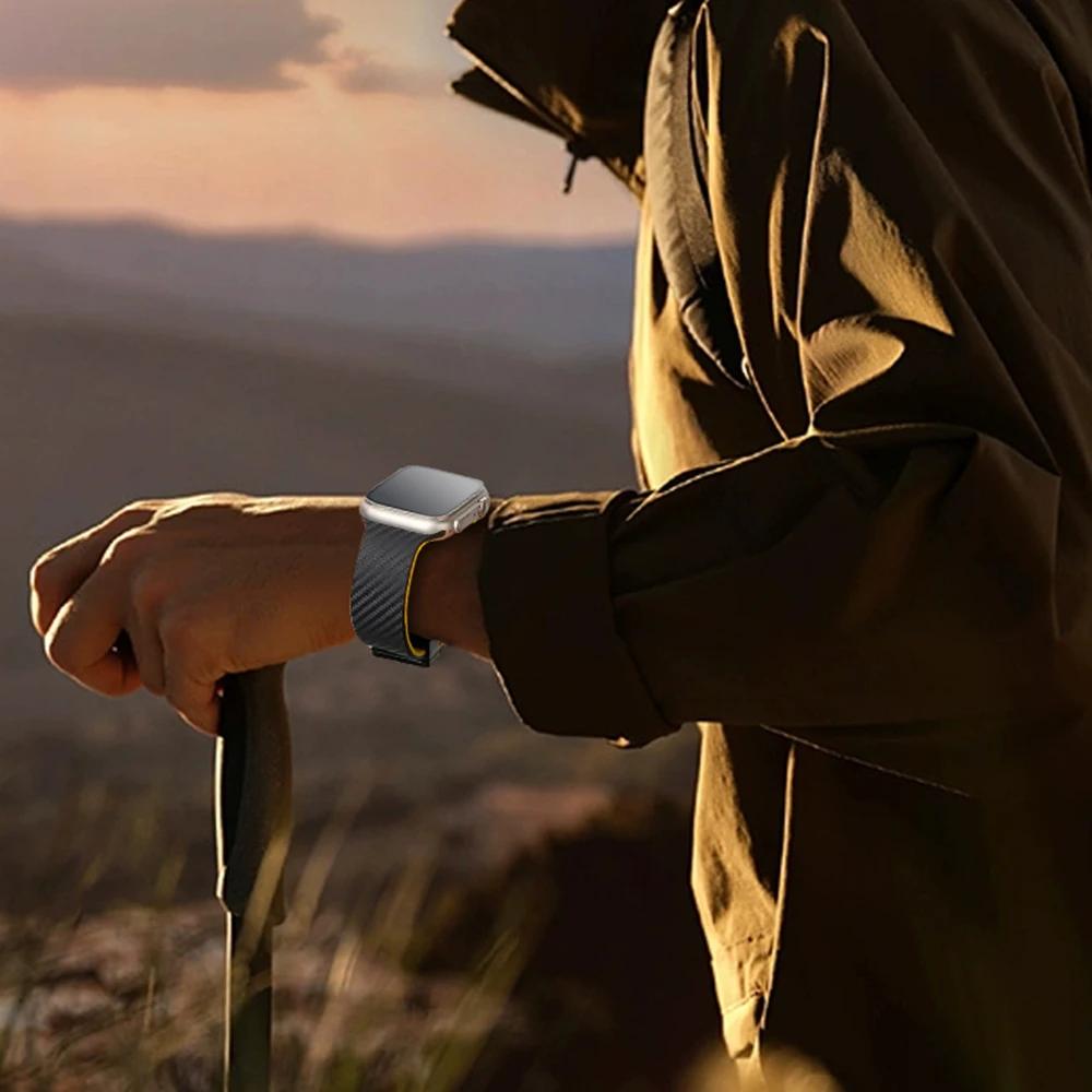Силиконовый ремешок из углеродного волокна для Apple Watch Band 45 мм, 44 мм, 49 мм, 41 мм, 42 мм, 40 мм 38, магнитный браслет Iwatch 8 7 6 SE 5 4 3 Ultra