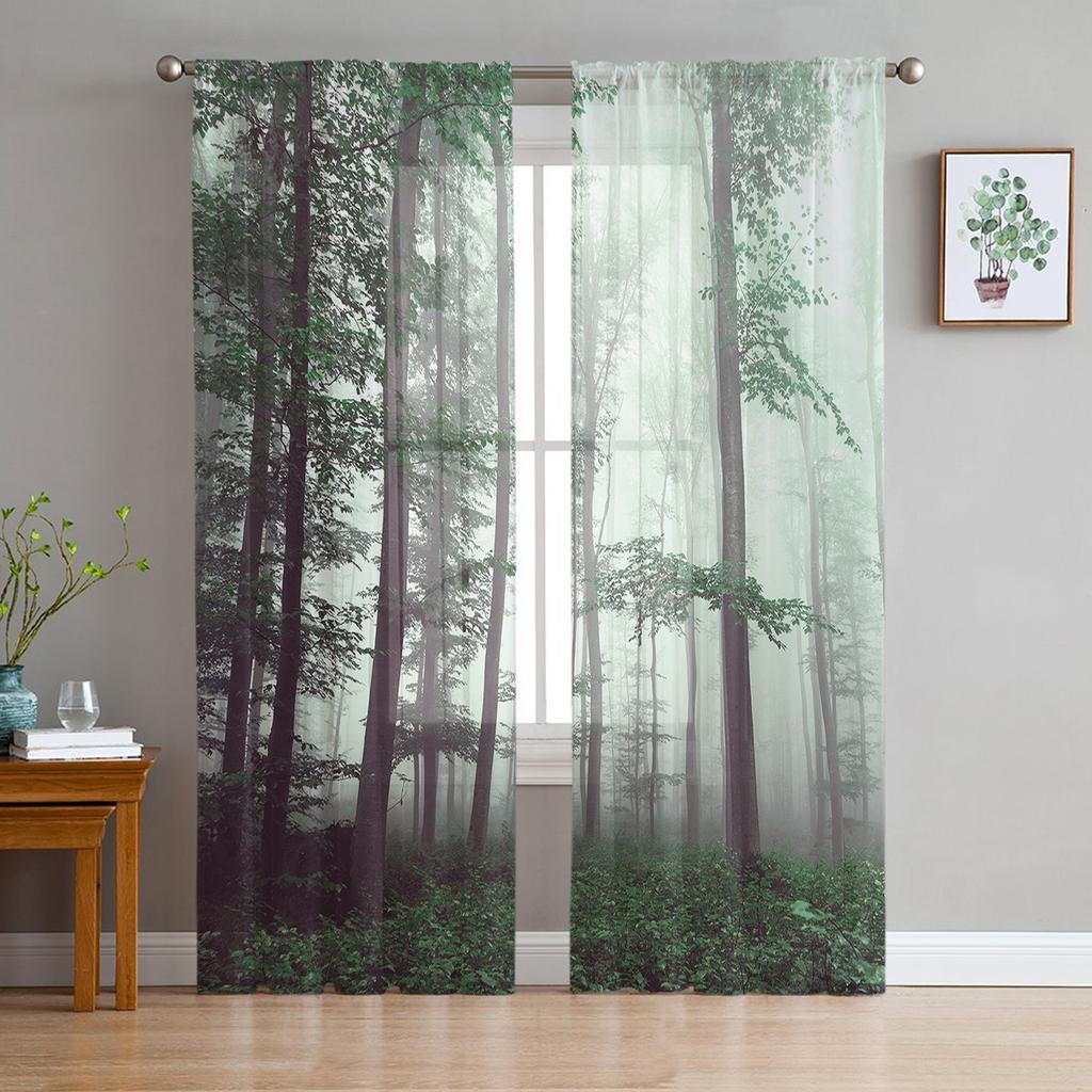 Lake Scenery Window Treatment Tulle Modern Sheer Curtains for Kitchen Living Room the Bedroom Curtains Decoration
