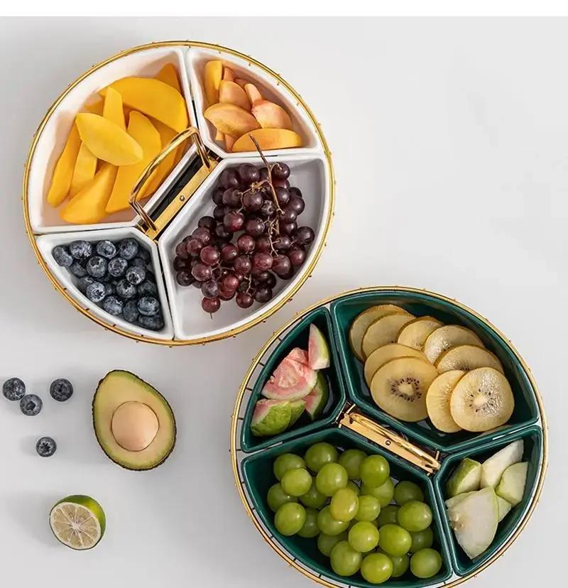 Вращающийся керамический поднос для фруктов, домашний обеденный стол, сухой набор для гостиной, кофе, закуски