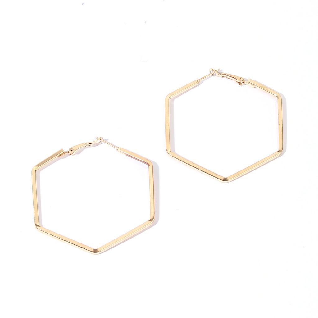 Hexagon Contemporary Geometric Ear Rings With Electroplated Gold Women For