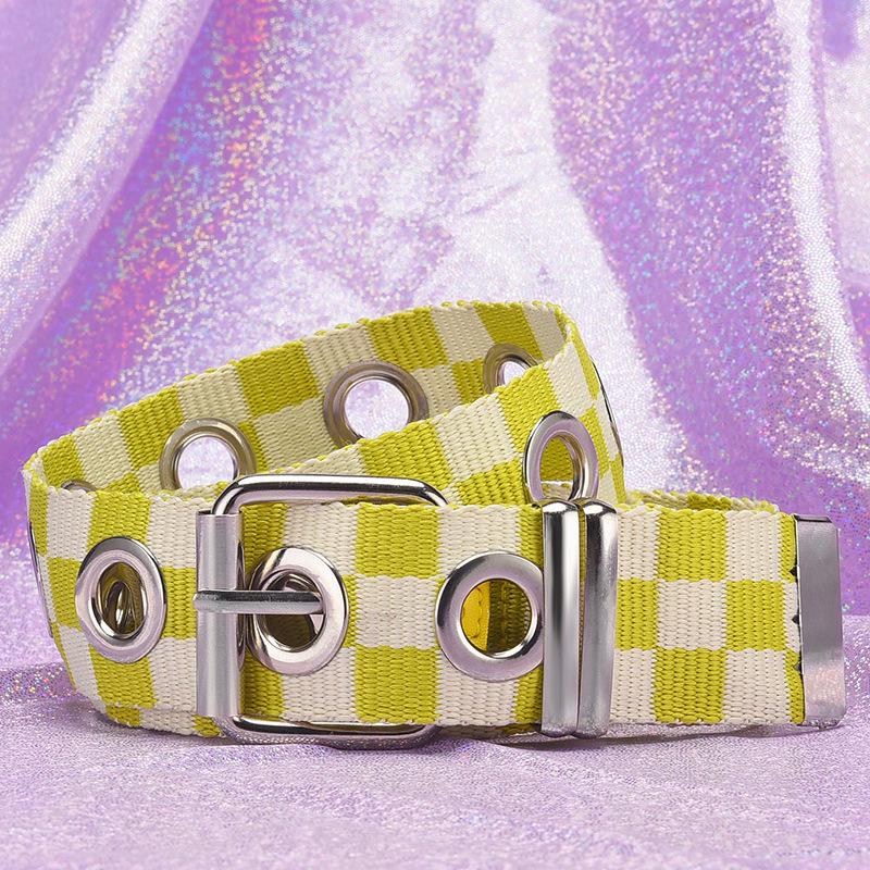 Радужный клетчатый холщовый ремень с пряжкой-штифтом