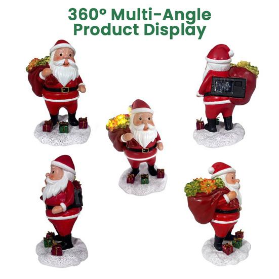 Lighted Santa Claus Figurines Resin Santa Sculpture with Gift Bag On Back Solar Powered
