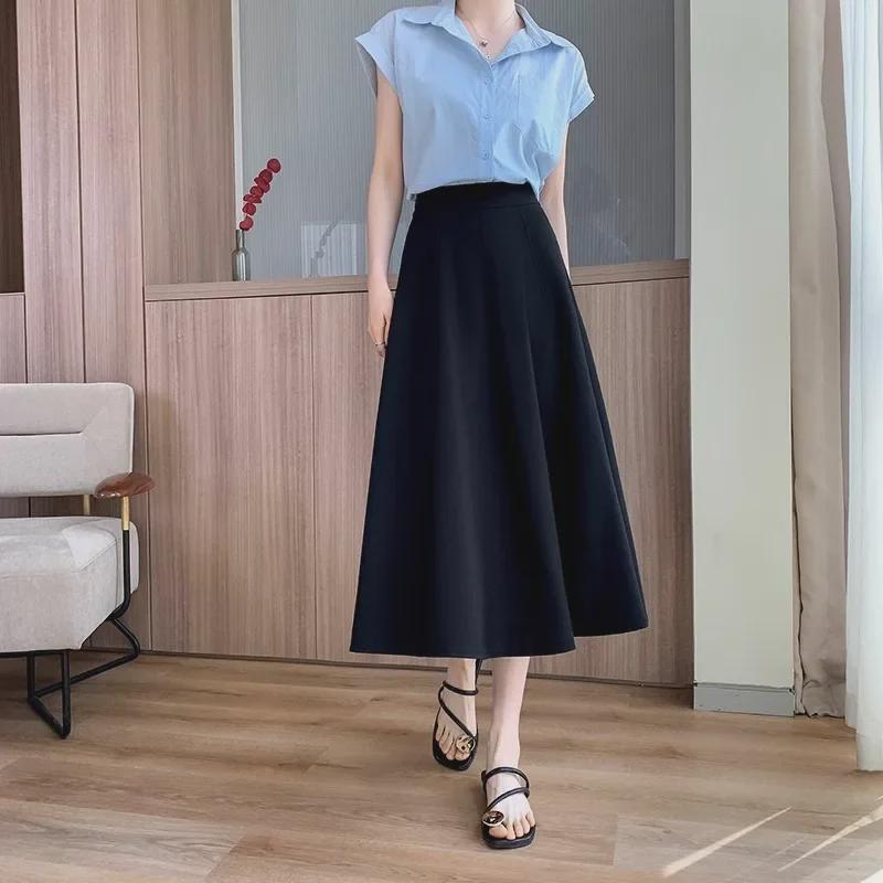 Лето 2024 года. Белая юбка А-силуэта с высокой талией — утягивающая, драпированная, прикрывающая живот юбка-зонтик для женщин