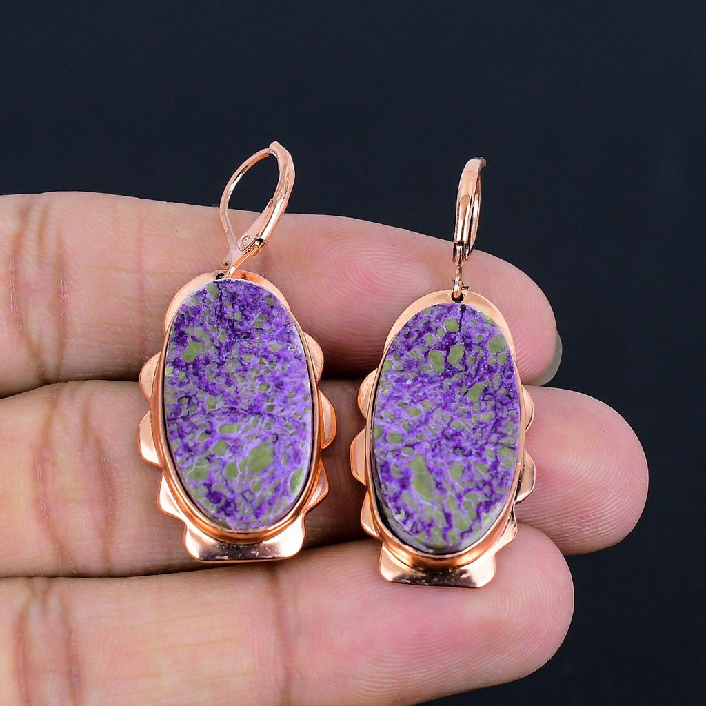 Пурпурит драгоценный камень ручной работы медные изумительные ювелирные серьги для нее