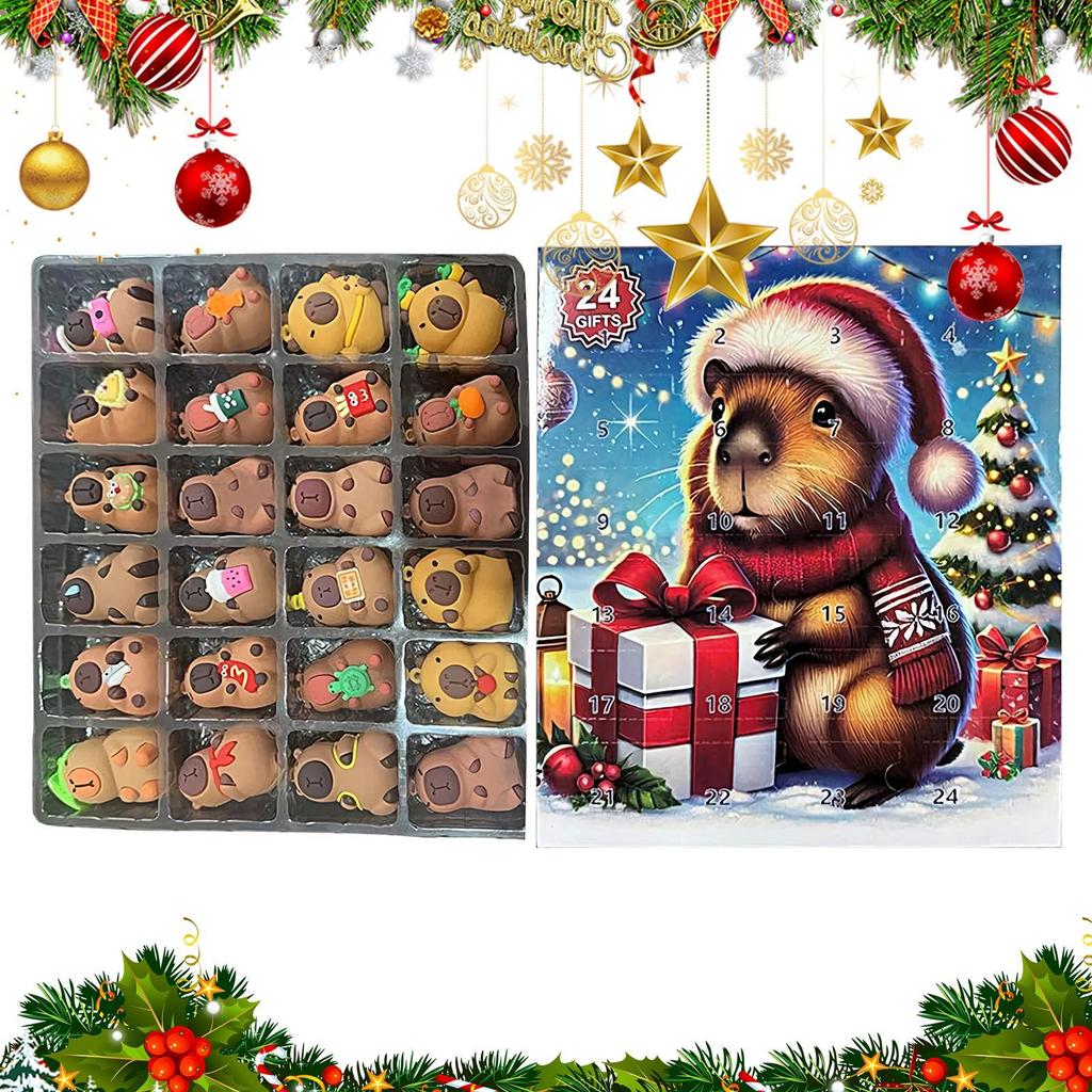 2025 Capybara Doll 24 Days Christmas Countdown Calendar Miniature Figure Ornaments Xmas Advent Calendar Xmas Gifts for Kids