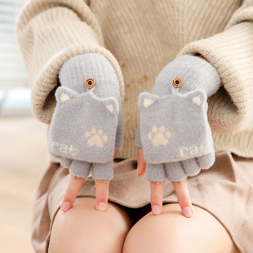 Screen Gloves Windproof Kids Knitted Gloves Autumn Winter Gloves Women Flip Gloves Outdoor Gloves