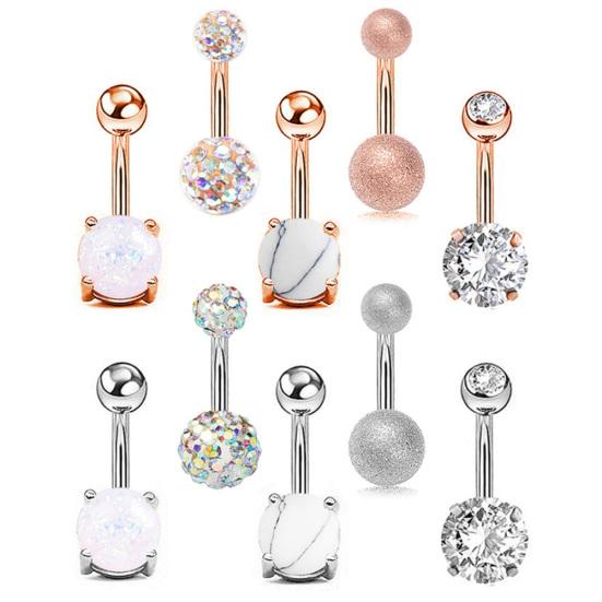 5/10Pcs Women Faux Opal Inlaid Belly Button Navel Rings Body Piercing Jewelry