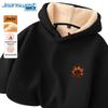 Jeanswest Unisex Cartoon Black Cat Maple Leaf Fleece Lined Hoodie
