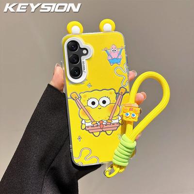 KEYSION Милый мультяшный чехол с ушками для Samsung A17 5G со шнурком Мягкий силикон+ПК Ударопрочная задняя крышка для телефона для Galaxy A17 4G 5G