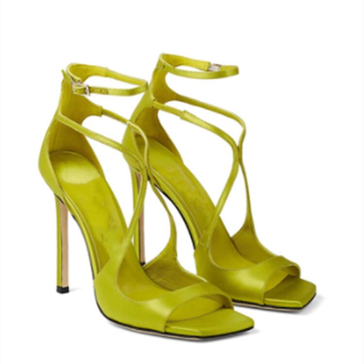 Модные сандалии для подиума, атласные завязки с квадратной головкой, женская обувь на тонком высоком каблуке 10 см, большие 34–43, качественные сандалии черного, розового и красного цветов