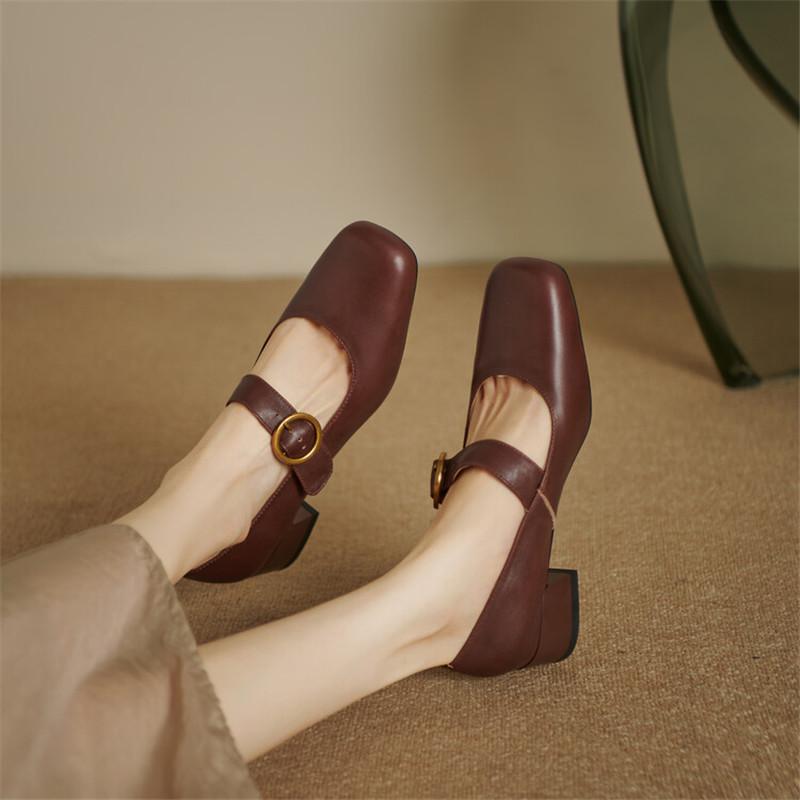 Fashion New Spring Autumn Genuine Leather Women Shoes Fashion Square Toe Shoes for Women Mary Jane Shoes Zapatos Mujer Women Pumps