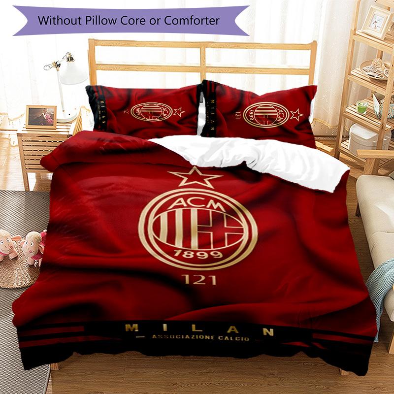 3pcs A-AC Milan Design Cover Set - HD Printed Bedding with 1 Cover and 2 Pillowcases - Perfect for Home and Dorm Decor