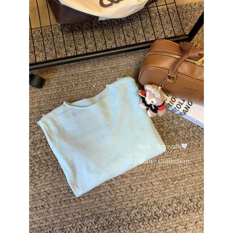 Простая базовая трикотажная футболка с круглым вырезом для женщин, осенне-зимняя, повседневная, свободного кроя, для ношения под низ, свитер с подвернутыми краями