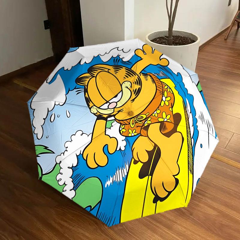 1PC Garfield Surfing Auto Folding Umbrella | Vibrant Motif & Compact Design for Everyone, On-the-Go Essential - Gift-Worthy Style yy250930031
