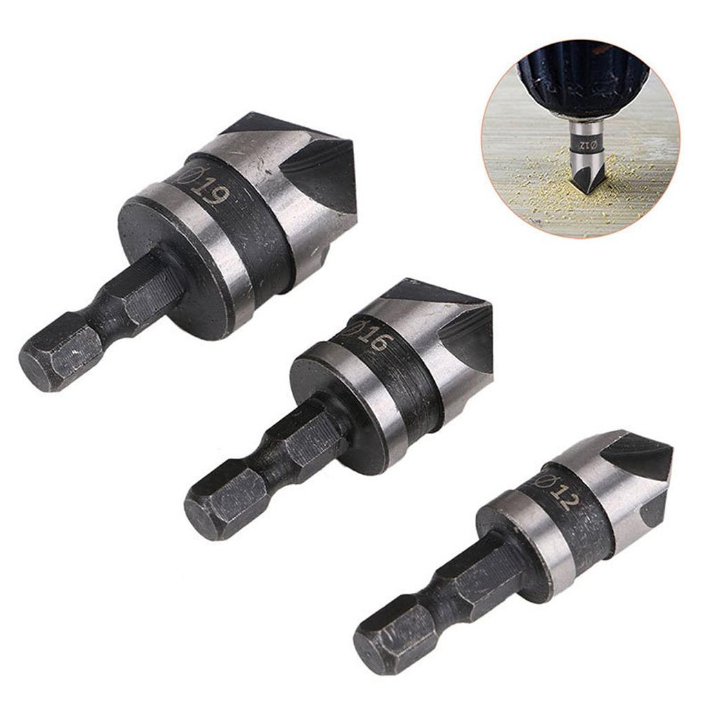 3pcs 90-degrees Chamfer Drill Bit Set Rustproof 5 Flute Wood Working Tool Lightweight Wear-resistant Countersink Drills Bits