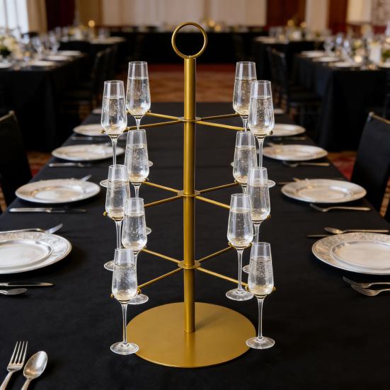Champagne Tower 3 Tier 12 Brackets Cocktail Tree Stand Metal Wine Glass Display Holder Party Bar Wedding Cocktails Martini Margarita Wine Drinks Stand