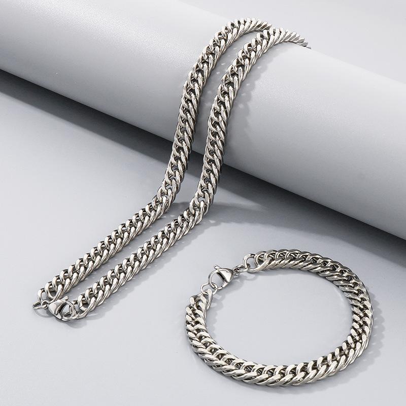 Simple Plain Chain Double Woven Four-Sided Grinding Bracelet Hip-Hop Personality Multi-Size Whip Chain Titanium Steel Men'S Necklace