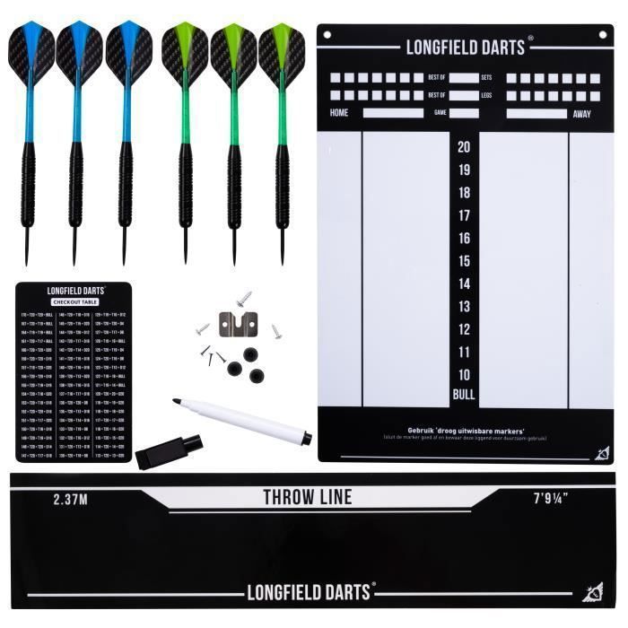 Jeux de fléchettes - ENGELHART - Longfield PRO 501 - Cible sisal - 6 fléchettes - Anneau de protection