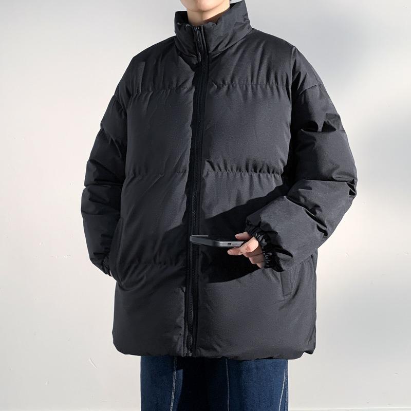 Зимняя новинка, простая спортивная утепленная хлопковая одежда с воротником-стойкой, однотонное парное свободное трендовое хлопковое пальто