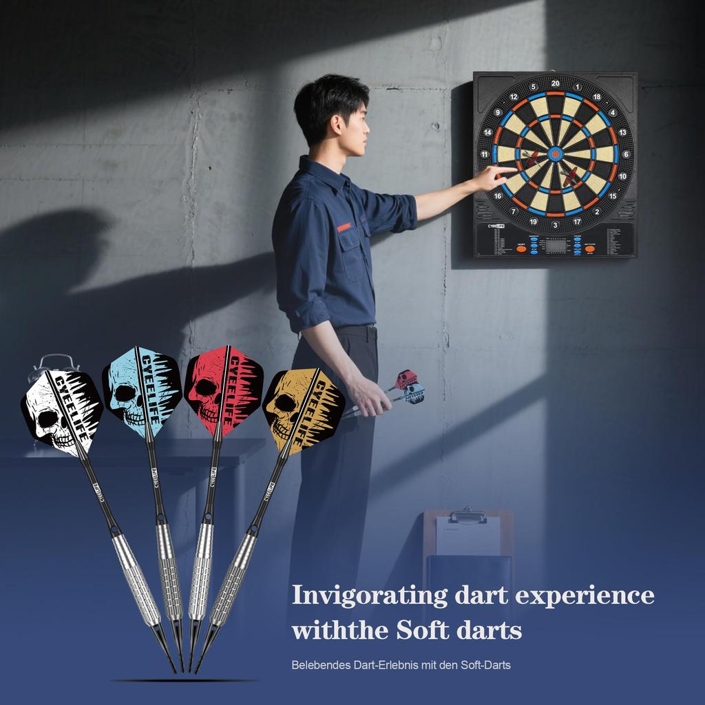 CyeeLife Plastic Tip Darts, 12-Piece Set, 15/17 Gram Professional Soft Tip Darts for Electronic Dartboards