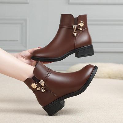 Женские хлопковые ботильоны: Мягкая кожа, низкий каблук, плюс бархат для осени и зимы 2021