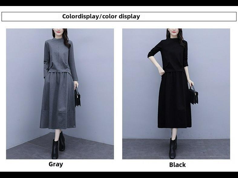 Женское платье-двойка больших размеров с длинными рукавами - коллекция осень/зима 2020, стильная повседневная мода для полных людей с небольшим весом.