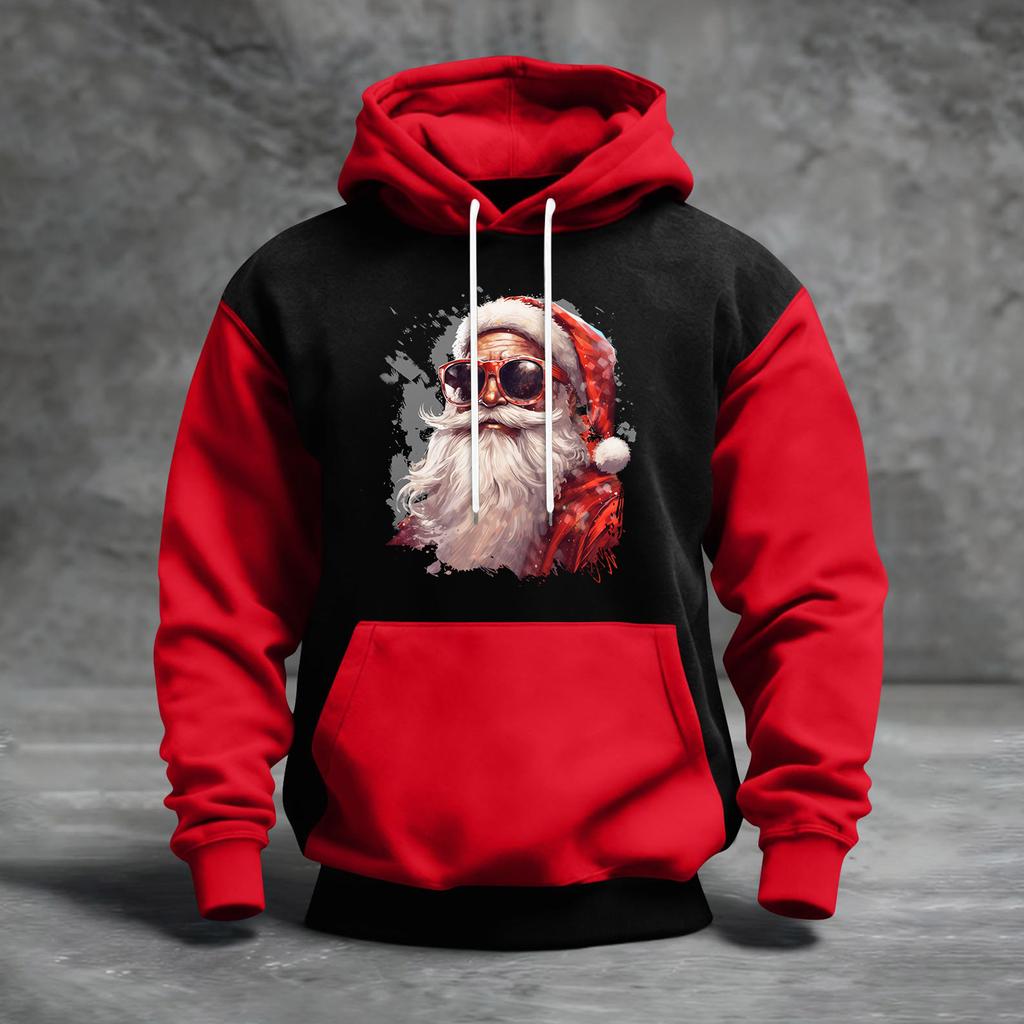 Men's Christmas Print Color Block Hooded Casual Sports Comfort Sweatshirt