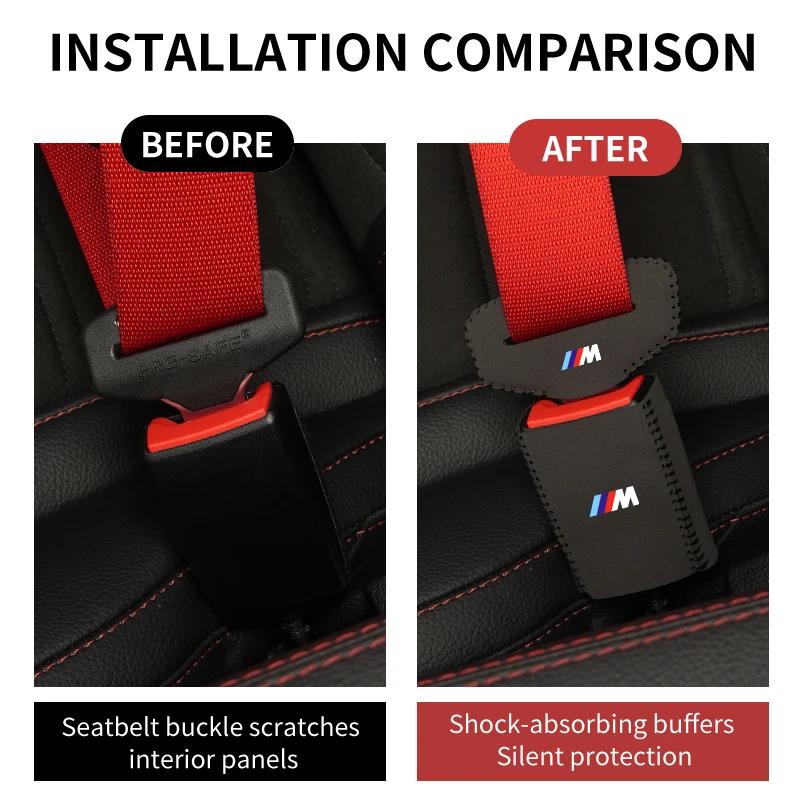 BAAK1 New 2025 2PC Car Seat Belt Buckle Protective Cover Safety Belt Plug Clip Case For BMW M X1 X3 X5 X6 X7 E30 E90 M3 E84 E83 E91 E7