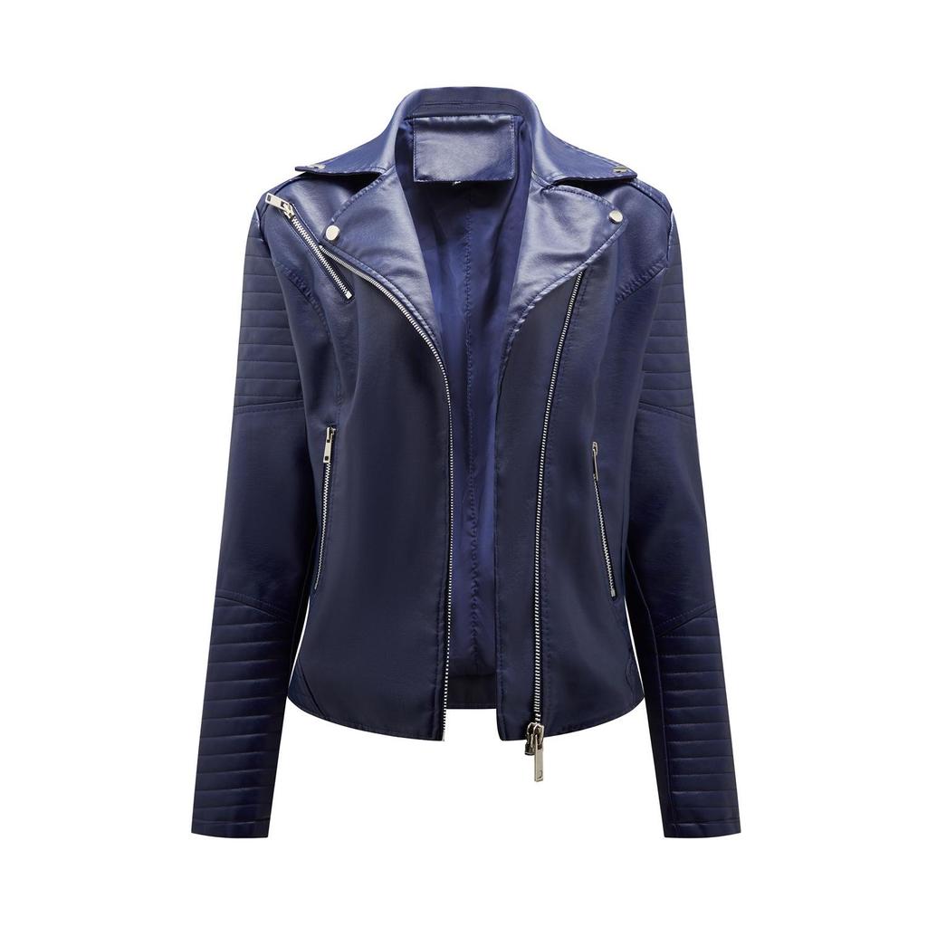 Lapel Zipper Motorcycle Leather Jacket for Women European and American Style Slim Fit Short PU Leather Jacket Fashion