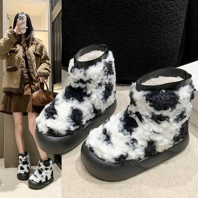Коровьи пушистые сноубутсы женские зимние новые милые пушистые на толстой подошве на толстом меху теплые большие хлопковые туфли
