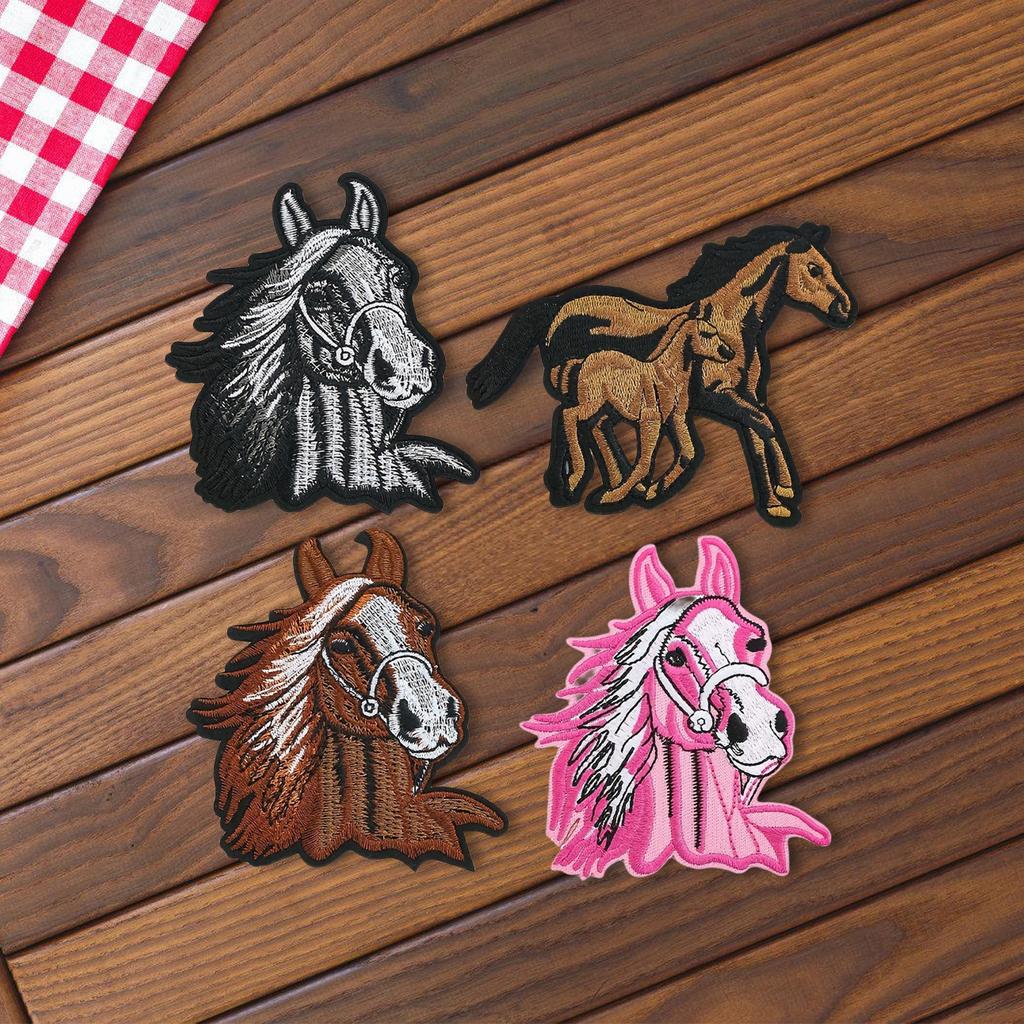 Horse Head Iron On Patches Applique Patches Animal Repair Patches Pony Embroidery Patches for Clothes Bag Decoration