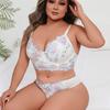 Sexy Plus Size Women's White Lace Underwear Set Gathered Suspenders Bra and Panties Two-piece Set
