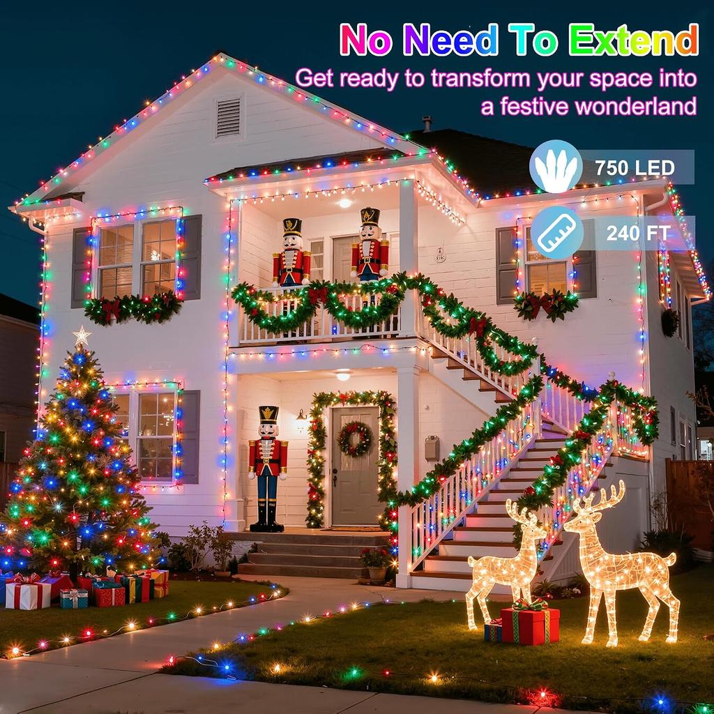 750 LED 240FT Christmas Lights, 12 Modes Christmas String Lights, Plug-In