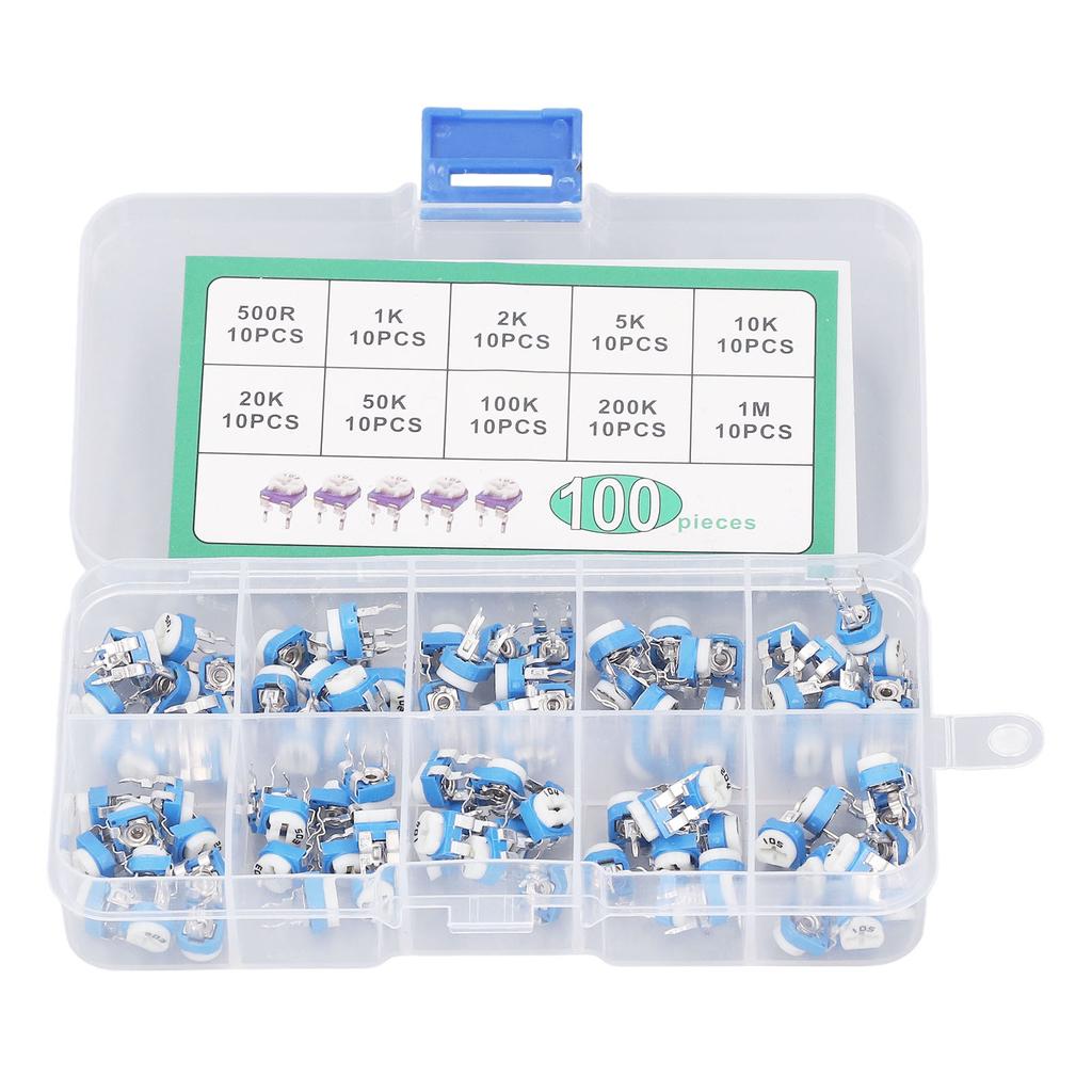 100 шт. переменный резистор 10 значений 500R до 1M RM065 синий белый подстроечный потенциометр ассортимент