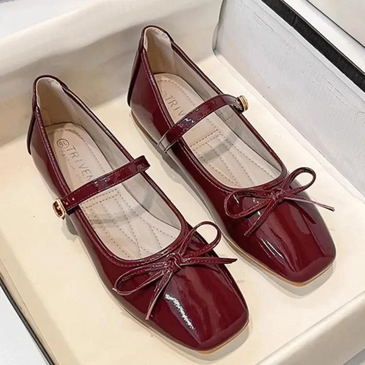 Fashion Silver Bowtie Mary Jane Pumps Fashion Women Square Toe Pu Leather Party Shoes Autumn New Woman Low Heels Wedges Buckle Shoes
