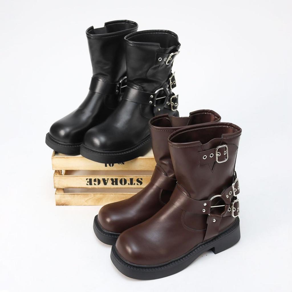 Инженерные кольца 4 см квадратный носок [Liberty Doll] Ботинки, полусапоги, ботинки, ремень, каблук,