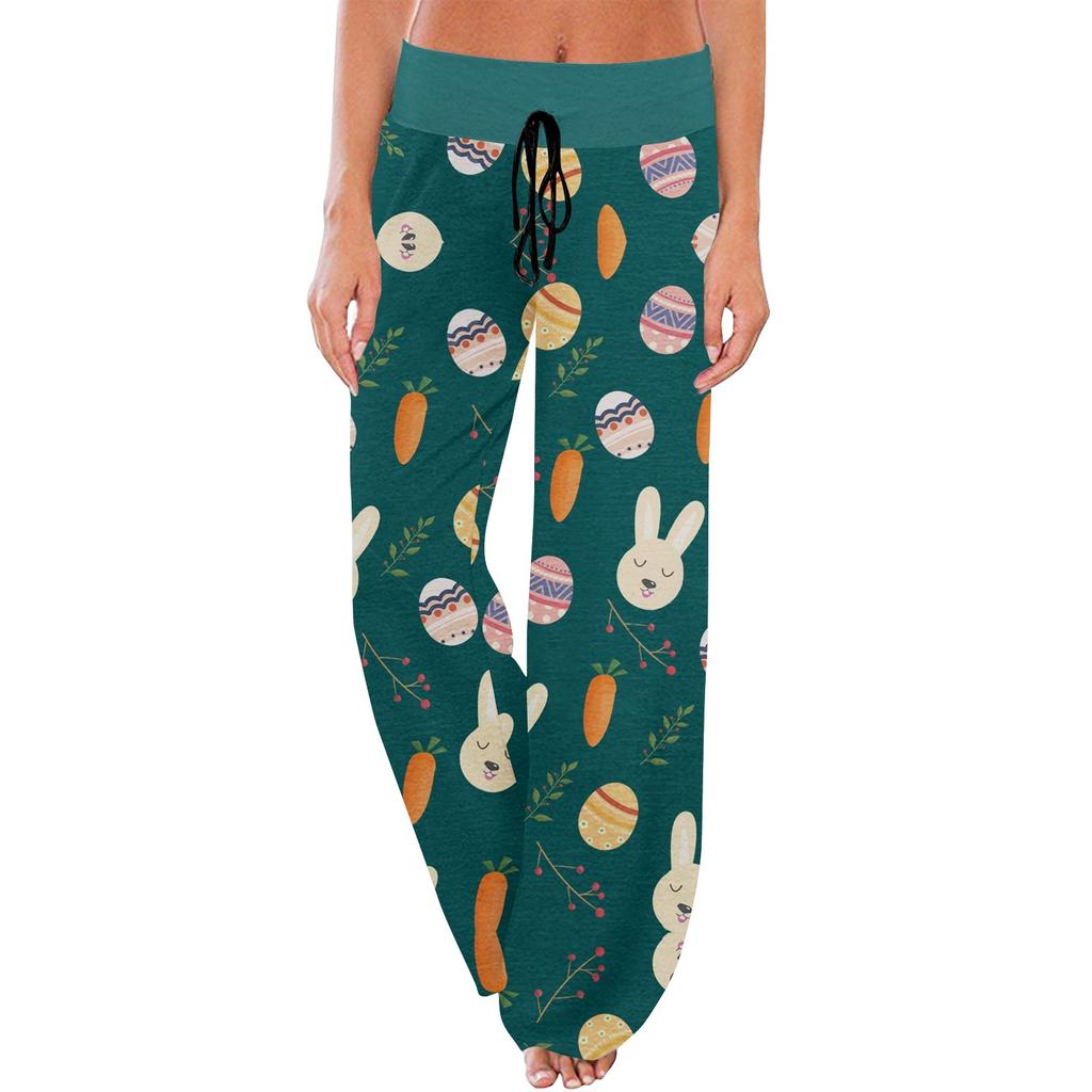 Женские удобные пижамные брюки с пасхальным принтом и маленькими карманами, широкие брюки с завязками
