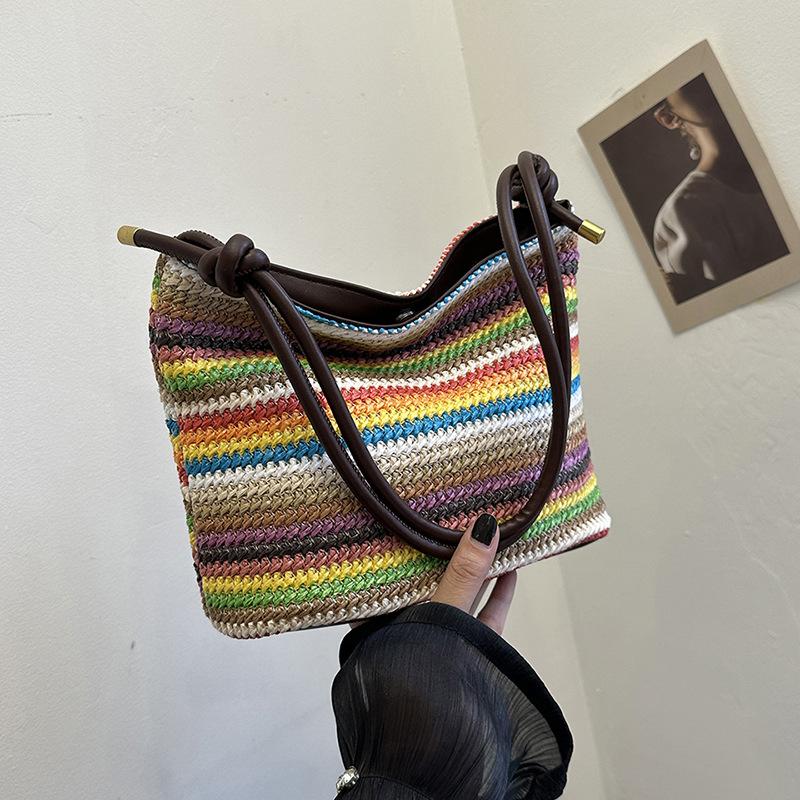 Woven underarm small bag women's new rainbow striped messenger bag versatile woven shoulder bag