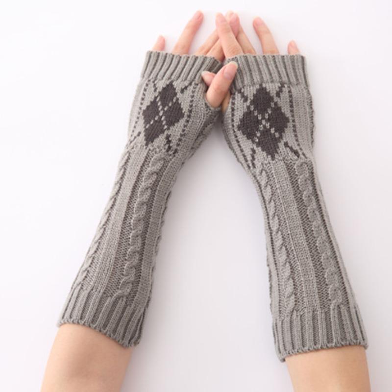 Женские перчатки без пальцев в корейском стиле, новые осенне-зимние, жаккардовые с ромбовидным узором «косичка», вязаные из шерсти, теплые, для лыж