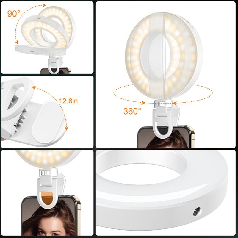 Светодиодный свет для селфи 80 светодиодов 800 мАч перезаряжаемый свет для телефона клипса 3 режима освещения кольцевой свет для телефона iPad камеры ноутбука селфи