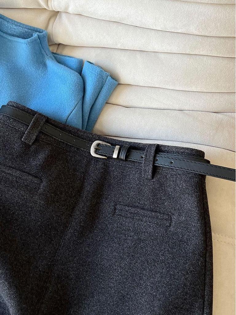 Юбка миди А-силуэта Luxi Retro High-End из шерсти - Женская 2025 Зимняя Приталенная Мини-юбка Бодикон на флисовой подкладке