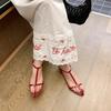 Lambskin~ Leather pointed cross thin strap open-toed sandals women's summer new one-button beach shoes niche sandals