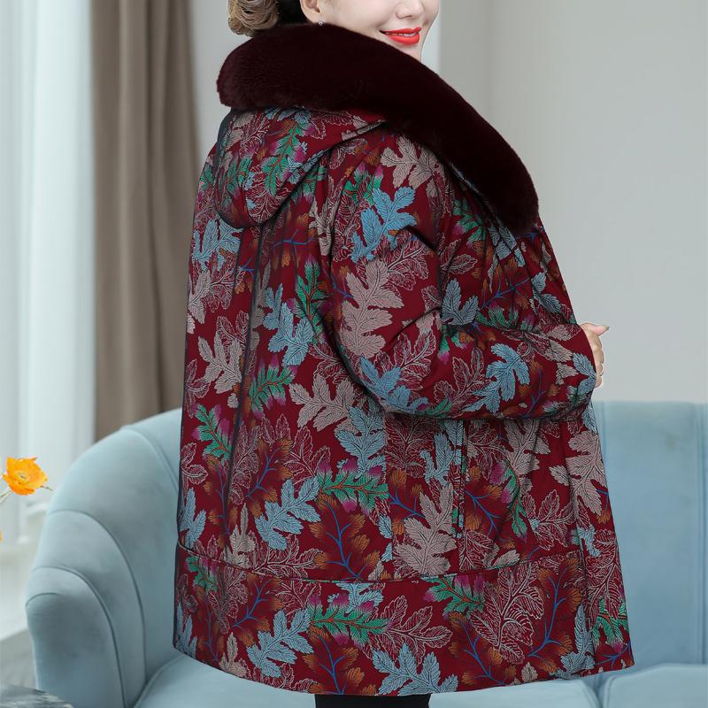Женские пуховики среднего возраста Зимние винтажные парки Меховой воротник Подкладка Съемный Большой размер Элегантные Толстые Теплые Пуховики Женская верхняя одежда