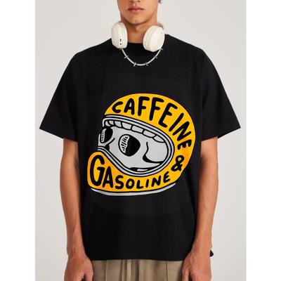Футболка Caffeine and Gasoline Черный принт с черепом Повседневная уличная одежда Мужской топ для повседневной носки и городского стиля