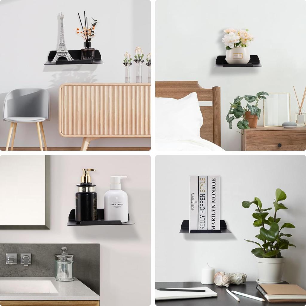 8 inch Small Floating Metal Wall Shelf,Deep Floating Shelves for Speakers,Cameras,Routers,Heavy Duty Metal Floating Wall Shelf with Ledge for