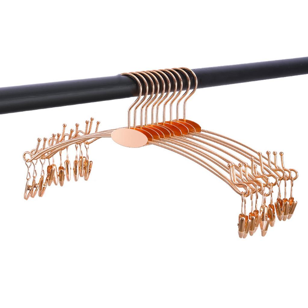 10PCS Gold Metal Hanger for Bra,Non-slip Underwear Clothes Hangers with Two Clips,Wardrobe Storage Organizer for Hanging Pants